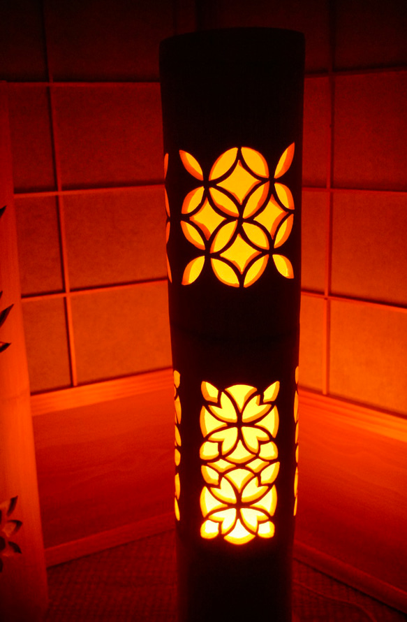 優灯・和紙張◆両面彫◆竹あかり・竹灯り・竹灯籠・竹ランプ ～～ ★格子★～～ 竹灯り 竹ランプ 優灯 和紙張◆両面彫◆竹あかり 竹灯籠 ～～