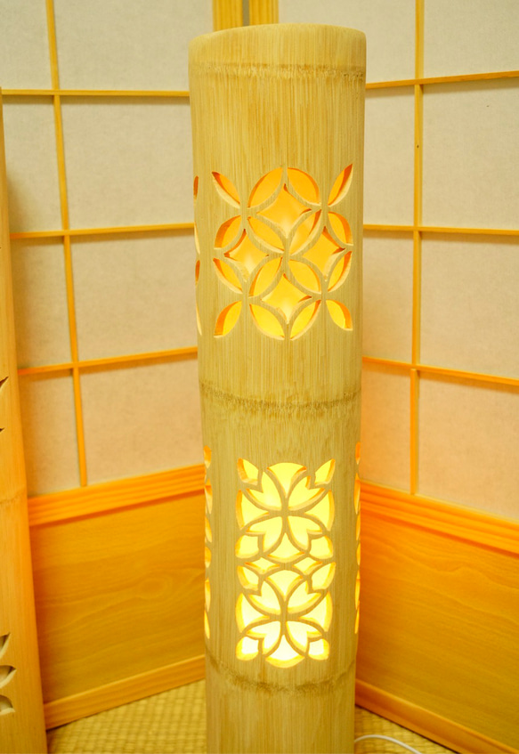 優灯・和紙張◆両面彫◆竹あかり・竹灯り・竹灯籠・竹ランプ ～～ ★格子★～～ 竹灯り 竹ランプ 優灯 和紙張◆両面彫◆竹あかり 竹灯籠 ～～