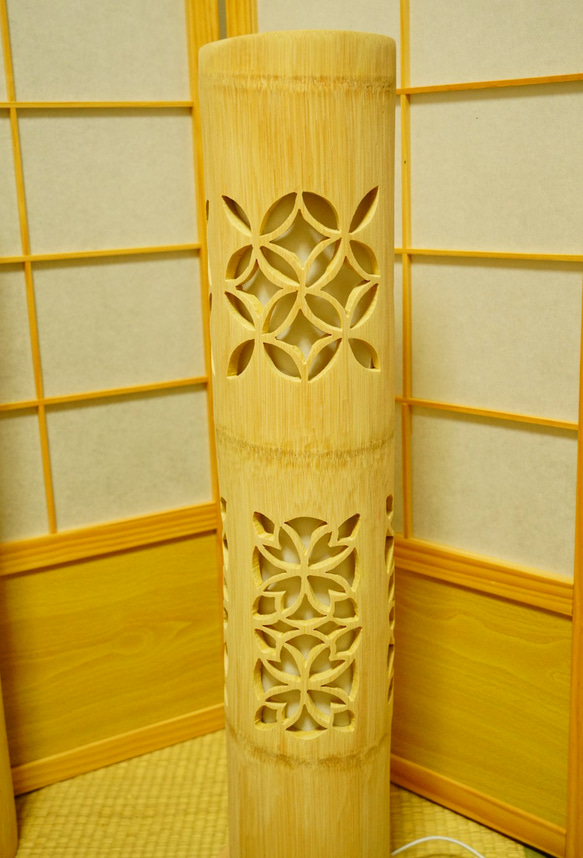 優灯・和紙張◆両面彫◆竹あかり・竹灯り・竹灯籠・竹ランプ ～～ ★格子★～～ 竹灯り 竹ランプ 優灯 和紙張◆両面彫◆竹あかり 竹灯籠 ～～