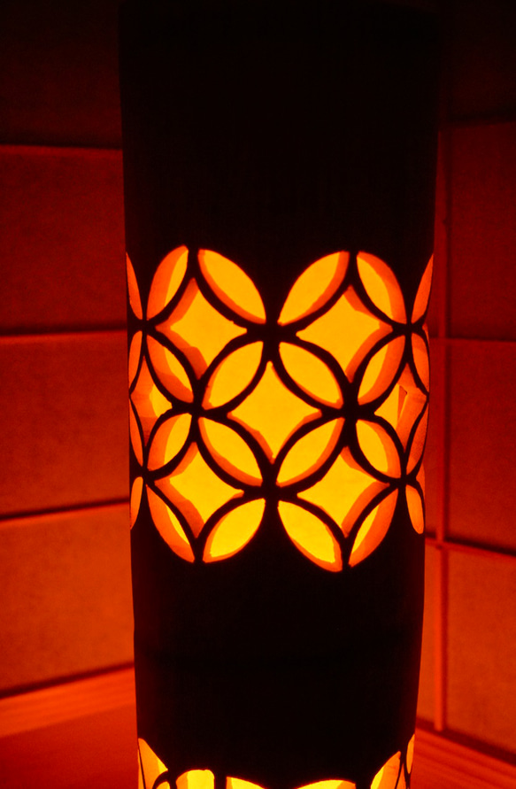 優灯・和紙張◆両面彫◆竹あかり・竹灯り・竹灯籠・竹ランプ ～～ ★格子★～～ 竹灯り 竹ランプ 優灯 和紙張◆両面彫◆竹あかり 竹灯籠 ～～