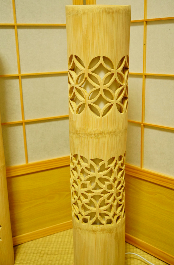 優灯・和紙張◆両面彫◆竹あかり・竹灯り・竹灯籠・竹ランプ ～～ ★格子★～～ 竹灯り 竹ランプ 優灯 和紙張◆両面彫◆竹あかり 竹灯籠 ～～