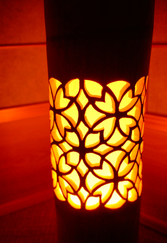 優灯・和紙張◆両面彫◆竹あかり・竹灯り・竹灯籠・竹ランプ ～～ ★格子★～～ 竹灯り 竹ランプ 優灯 和紙張◆両面彫◆竹あかり 竹灯籠 ～～