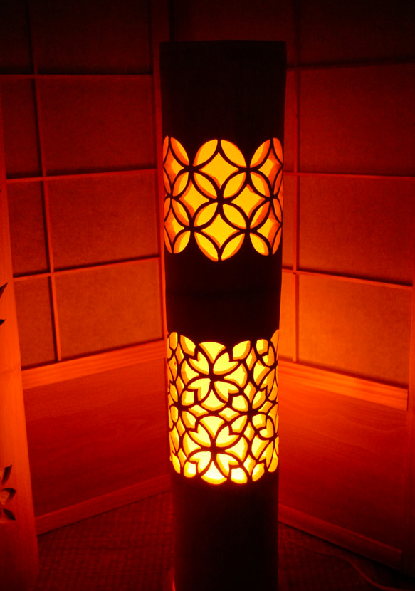 優灯・和紙張◆両面彫◆竹あかり・竹灯り・竹灯籠・竹ランプ ～～ ★格子★～～ 竹灯り 竹ランプ 優灯 和紙張◆両面彫◆竹あかり 竹灯籠 ～～