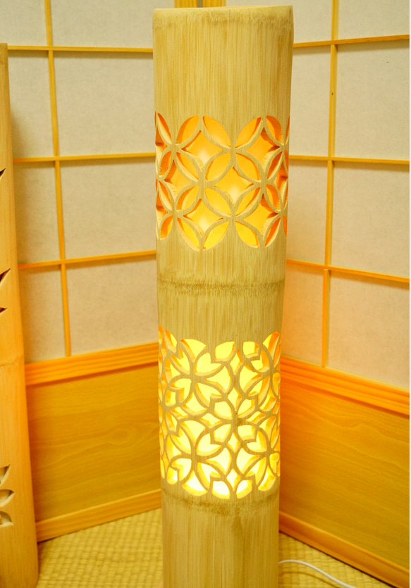 優灯・和紙張◆両面彫◆竹あかり・竹灯り・竹灯籠・竹ランプ ～～ ★格子★～～ 竹灯り 竹ランプ 優灯 和紙張◆両面彫◆竹あかり 竹灯籠 ～～