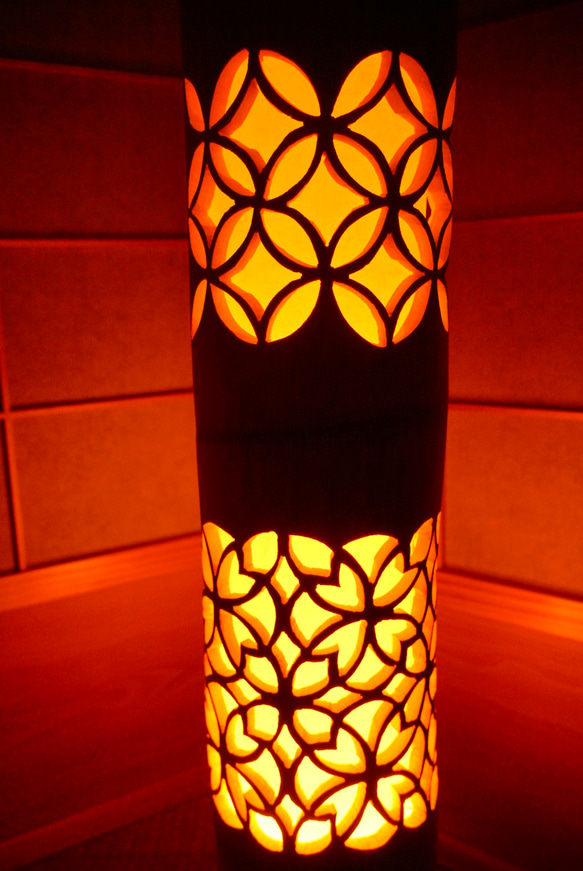 優灯・和紙張◆両面彫◆竹あかり・竹灯り・竹灯籠・竹ランプ ～～ ★格子★～～ 竹灯り 竹ランプ 優灯 和紙張◆両面彫◆竹あかり 竹灯籠 ～～