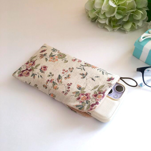 大人色リネン刺繍*大人乙女のメガネケース*ドット刺繍*リネン*ポルカ 