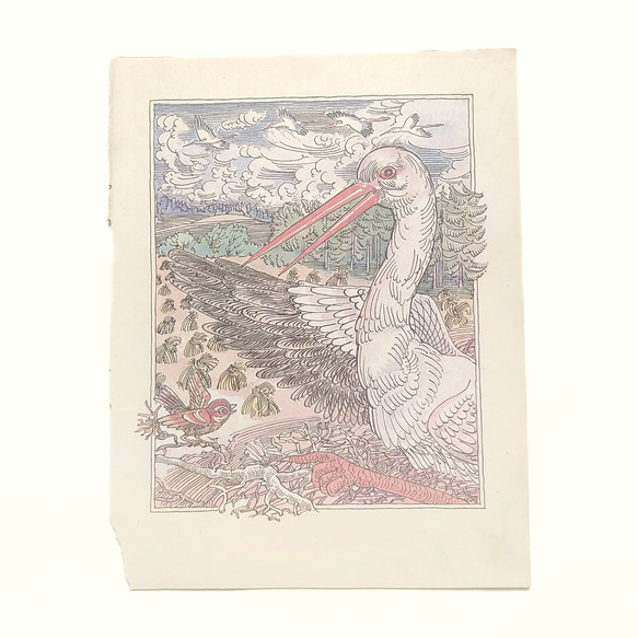 優雅な白い鳥 リトアニア洋書 カルトン 戯画 イラスト図版 ヴィンテージペーパー 2002－5 1枚目の画像