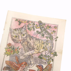 猫と小鳥 リトアニア洋書 カルトン 戯画 イラスト図版 ヴィンテージペーパー 2002－9 2枚目の画像