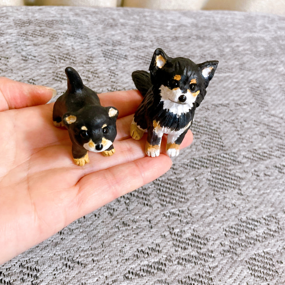 チワワ　成犬&子犬　ブラックタン　ミニチュア　フィギュア　置物　オブジェ 9枚目の画像