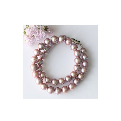 珍しいパープル系カラーの華やか淡水パールネックレス 大珠10-11mm前後 