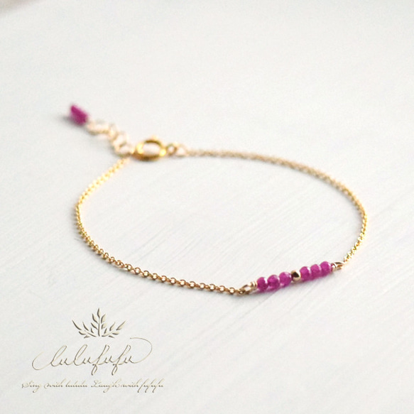 14Kgf □tiny stone bracelet□ビルマ産ルビー 1枚目の画像