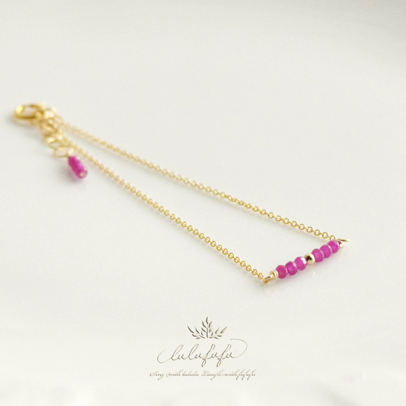 14Kgf □tiny stone bracelet□ビルマ産ルビー 4枚目の画像