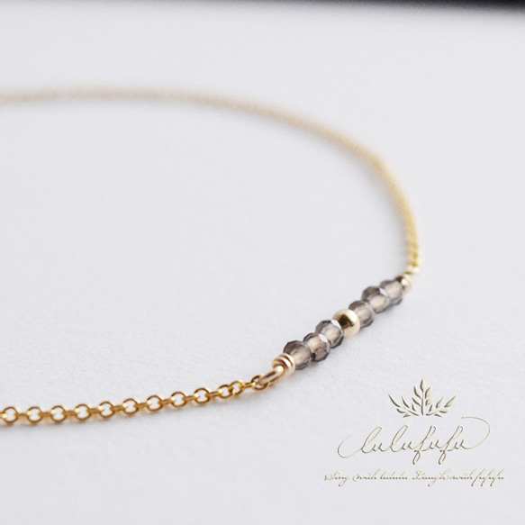 14Kgf □tiny stone bracelet□スモーキークォーツ 1枚目の画像