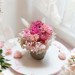 ピンクのお花のバスケット プリザーブドフラワーバスケット バスケット