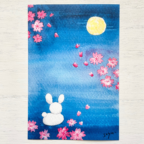 透明水彩画 3枚セット「夜桜」イラスト ポストカード 桜 さくら 透明水彩画 3枚セット「夜桜」イラスト ポストカード 桜 さくら