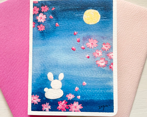 N1168ハッピーバレンタインと春桜　大サイズ　水彩画 N1168ハッピーバレンタインと春桜 大サイズ 水彩画 N1168