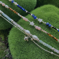 ✵◈天堂◈✵ 925純銀天然淡水珍珠海藍寶串珠手鍊 第4張的照片