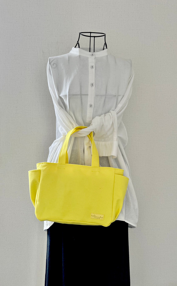 【Sサイズ】レモン　8号倉敷帆布使用　手提げバッグ   黄色　小さめバッグ　akaneko 2枚目の画像
