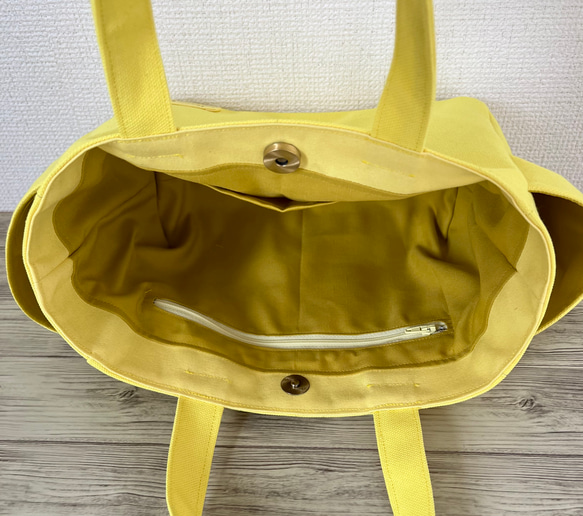【Sサイズ】レモン　8号倉敷帆布使用　手提げバッグ   黄色　小さめバッグ　akaneko 4枚目の画像