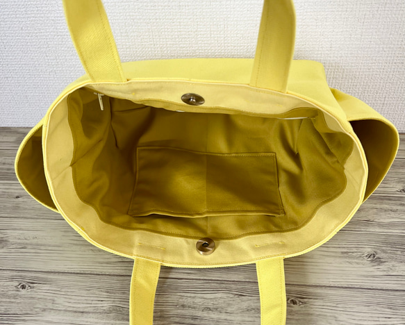 【Sサイズ】レモン　8号倉敷帆布使用　手提げバッグ   黄色　小さめバッグ　akaneko 5枚目の画像