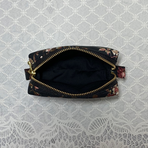 スクエアポーチ ボックスポーチ ミニ キルトゲイト薔薇 ブラック