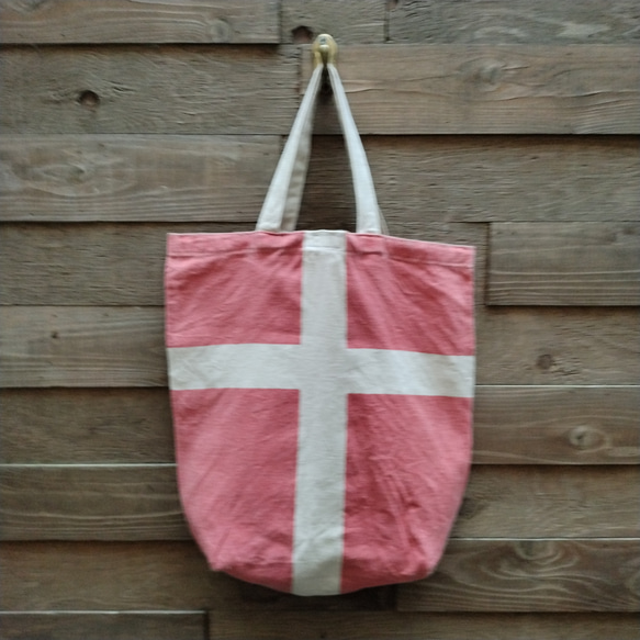 トートバック　お買いもの袋　エコバック 　インド綿　スェーデン国旗柄　バイオ加工 3枚目の画像