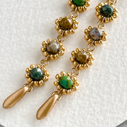チェコ/ガラスビーズ【Antique Green＊チェコビーズチェーンピアスorイヤリング】サージカルステンレスピアス 3枚目の画像