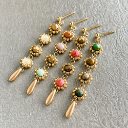 チェコ/ガラスビーズ【Antique Green＊チェコビーズチェーンピアスorイヤリング】サージカルステンレスピアス 4枚目の画像