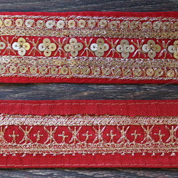 【１０cm単位】インド 刺繍 リボン レース：各レッド、ミント、ダークグリーン（IRL159） 3枚目の画像