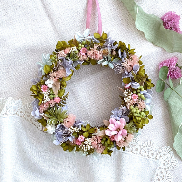 ドライフラワーリース◇natural spring◇母の日ギフト◇プレゼント 危なく 