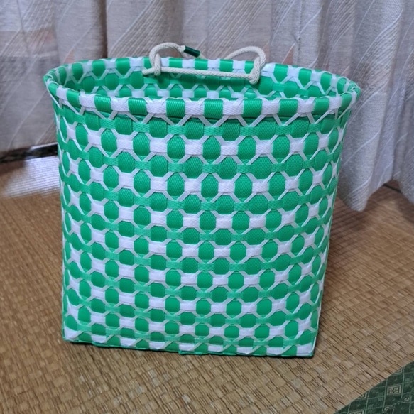 【Sana様】ハンドメイド ブルー・グリーン 5模様 カゴバッグ bg2504001-mo1.jpg