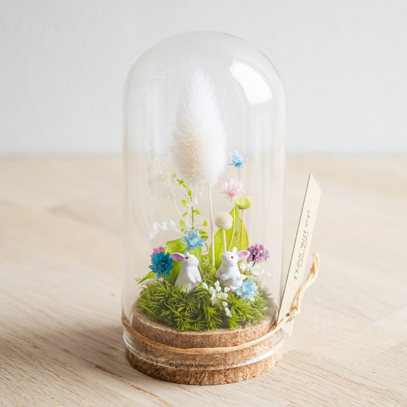 【進学・卒業ギフトにオススメ】パステルブルー_プチ・てのリウム 《プリザーブド苔テラリウム》 2枚目の画像