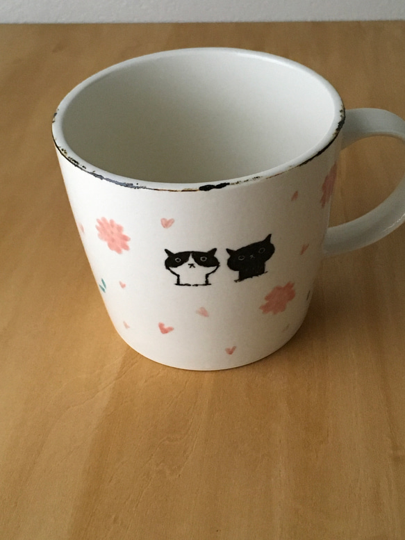 桜・ハチワレ猫と黒猫マグカップ Creema母の日限定セット 9枚目の画像