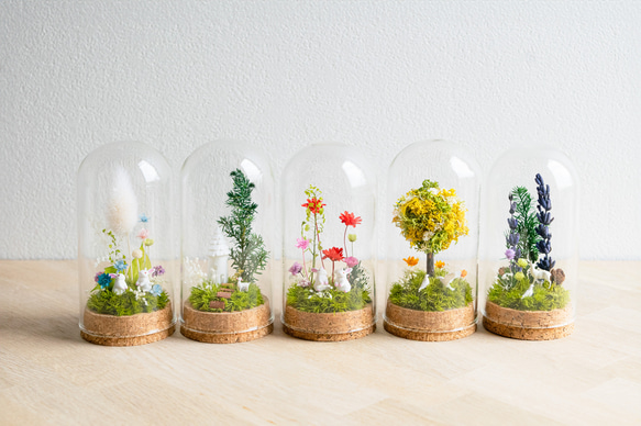 【お母さんへのギフトに大人気】ピンクレッド_プチ・てのリウム《プリザーブド苔テラリウム》 6枚目の画像