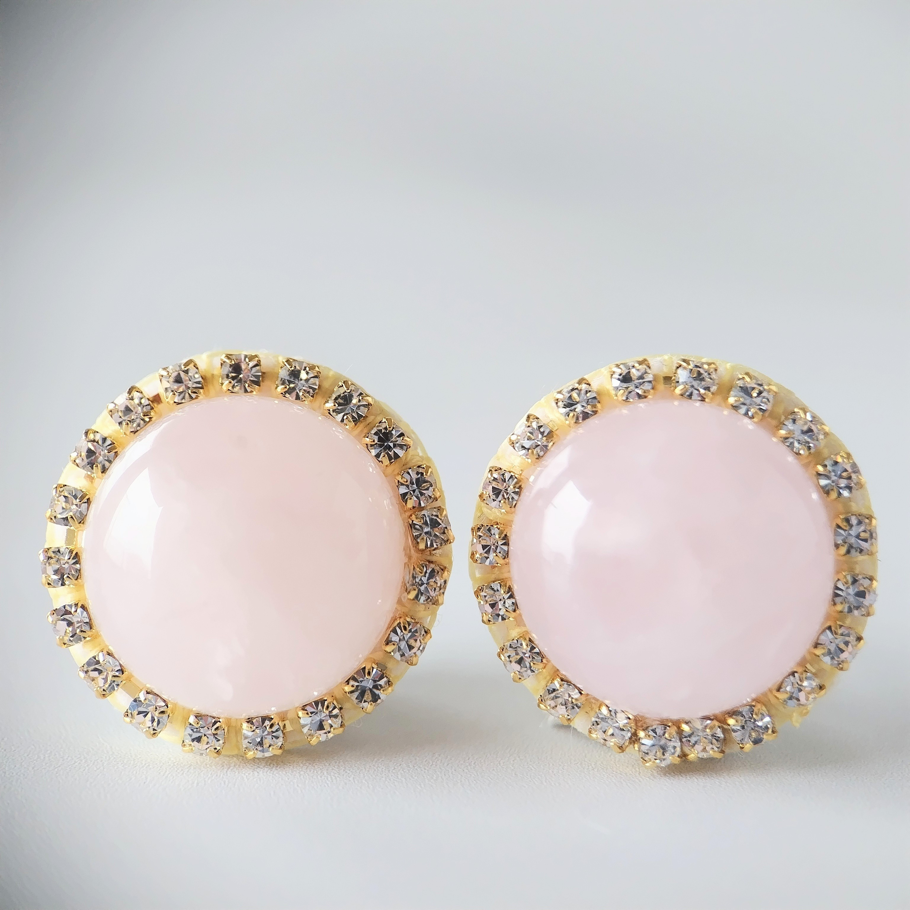 天然石 ローズクォーツ( K16GP )  ピアス・イヤリング 【10月誕生石】  ビーズ刺繡