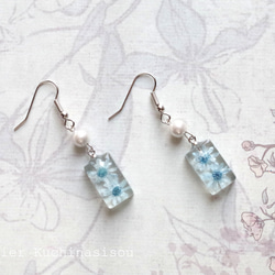 樹脂藝術花朵棉質珍珠耳環&lt;淺藍色&gt; 第8張的照片