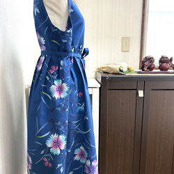 売り切れ　在庫無し　浴衣反物　ワンピース　リボンベルト付き　青　ナデシコ　花柄　木綿　ハンドメイド　夏　272 4枚目の画像