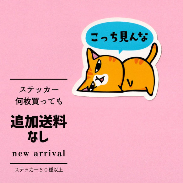 猫ステッカー こっち見んな シール・ステッカー まめまめ工房秘密基地
