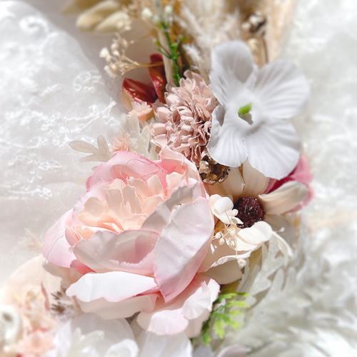 白,ピンク系)30cmフラワーリース❁︎アーティフィシャルフラワー-5