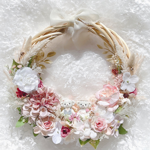 ピンク系ドライフラワーリース 約30cm