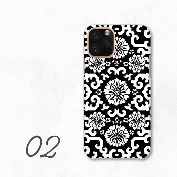 黑白花卉圖案優雅智慧型手機保護殼相容於所有型號後背式硬殼 NLFT-HARD-a282 第4張的照片