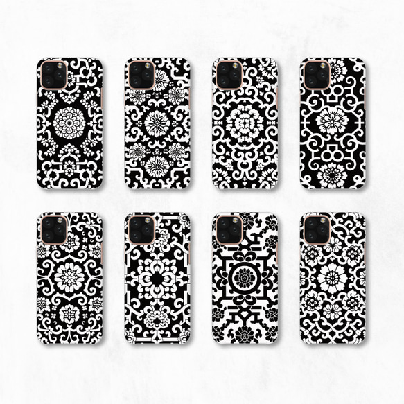 黑白花卉圖案優雅智慧型手機保護殼相容於所有型號後背式硬殼 NLFT-HARD-a282 第2張的照片