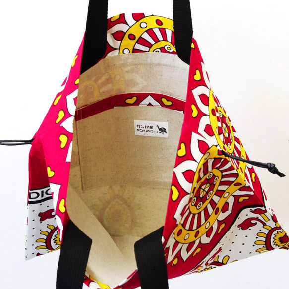 アフリカ布の巾着バッグ（カンガバッグ）トートバッグ 5枚目の画像