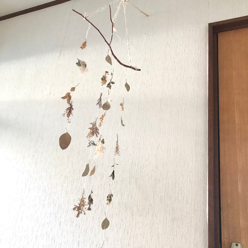 特価】ミモザ ユーカリ フラワー モビール 立体枝・ガラスボトル付き 