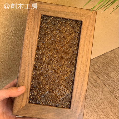 ジュエリーボックス 木製 ヴィンテージ フローラガラス付き
