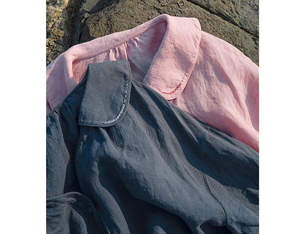 【再販】【フレンチリネン/麻100%】ステッチピーターパンカラー　ゆったりめ　ブラウス　ピンク 8枚目の画像