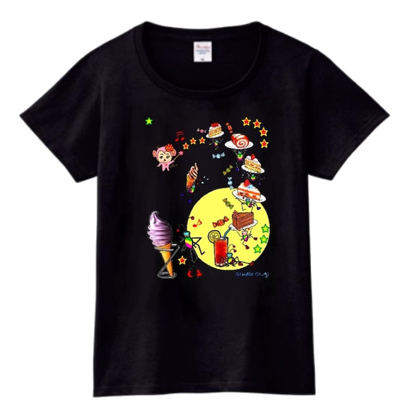 スィーツ魔法Ⅰ：PS Tシャツ（レディース：黒） 1枚目の画像