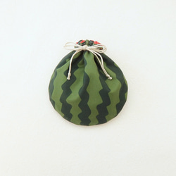 スイカのリバーシブル巾着ポーチ　red 2枚目の画像