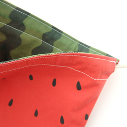 スイカのリバーシブル巾着ポーチ　red 4枚目の画像
