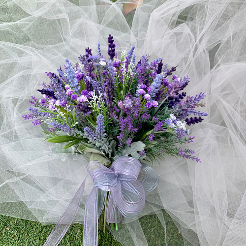 ブルーラベンダーブーケ＆ブートニア　 アーティフィシャルブーケ　クラッチブーケ ブルーラベンダーブーケ＆ブートニア アーティフィシャルブーケ